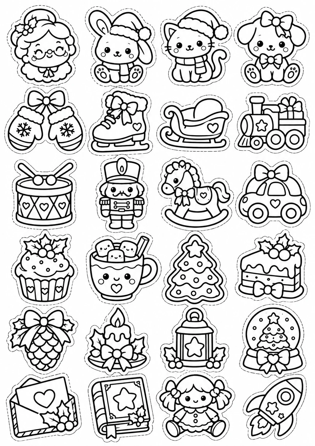 Veinticuatro sueños: lámina de adornos navideños en blanco y negro para colorear y recortar