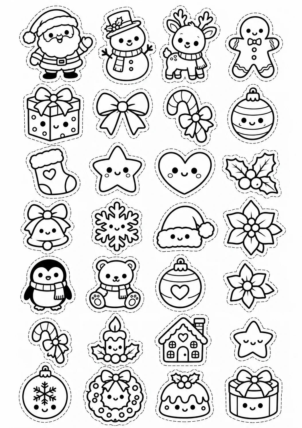 Veintiocho formas más: lámina de adornos navideños en blanco y negro para colorear y recortar