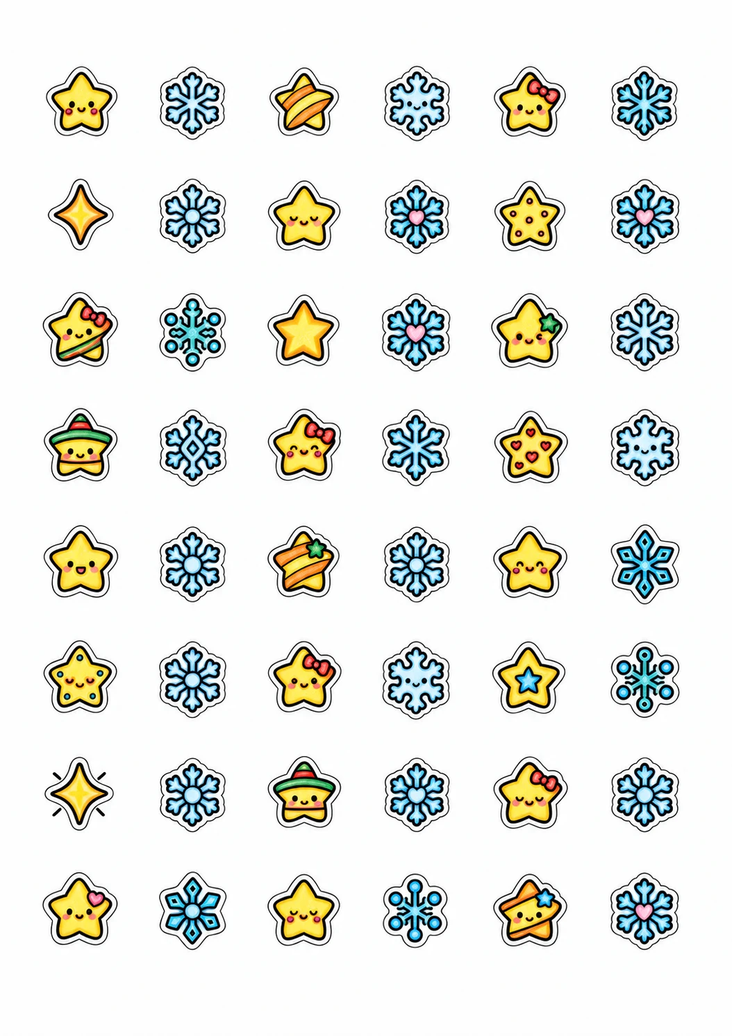 Lámina 06 ya pintada a color, solo con estrellitas y copos de nieve